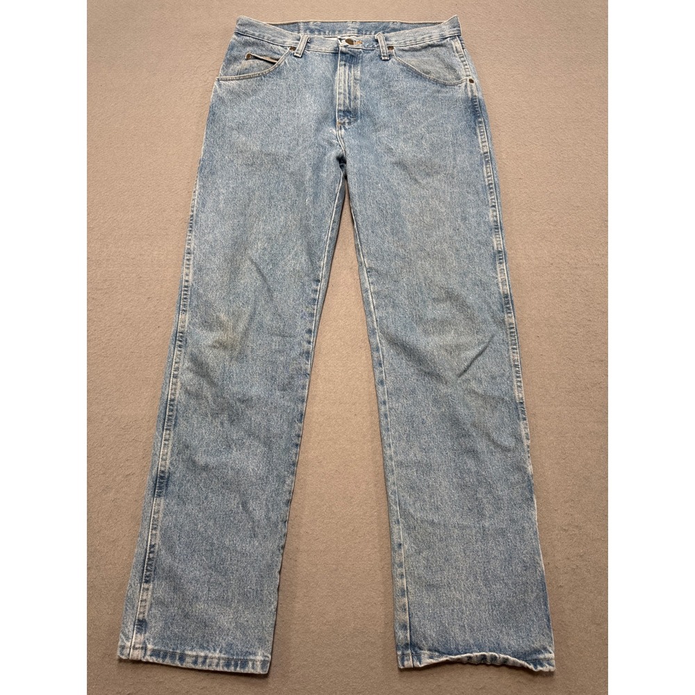 Y2K Wrangler Premium Jeans Men's 34x32 Blue Light Wash Straight Leg High Rise